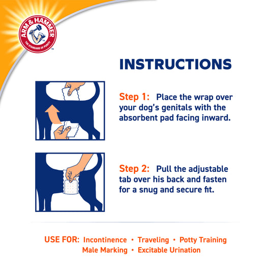 Arm & Hammer Male Dog Wraps - Small Size (12 Count) | Odor Control & Leak Protection