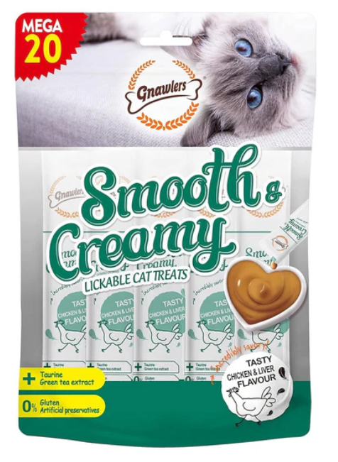 Gnawlers Smooth & Creamy Chicken & Liver Flavour Cat Treats (20 x 15g)
