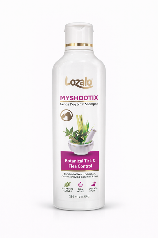 Lozalo MyShootix Gentle Dog & Cat Shampoo – Neem, Lemongrass & Citronella (Botanical Tick & Flea Control)