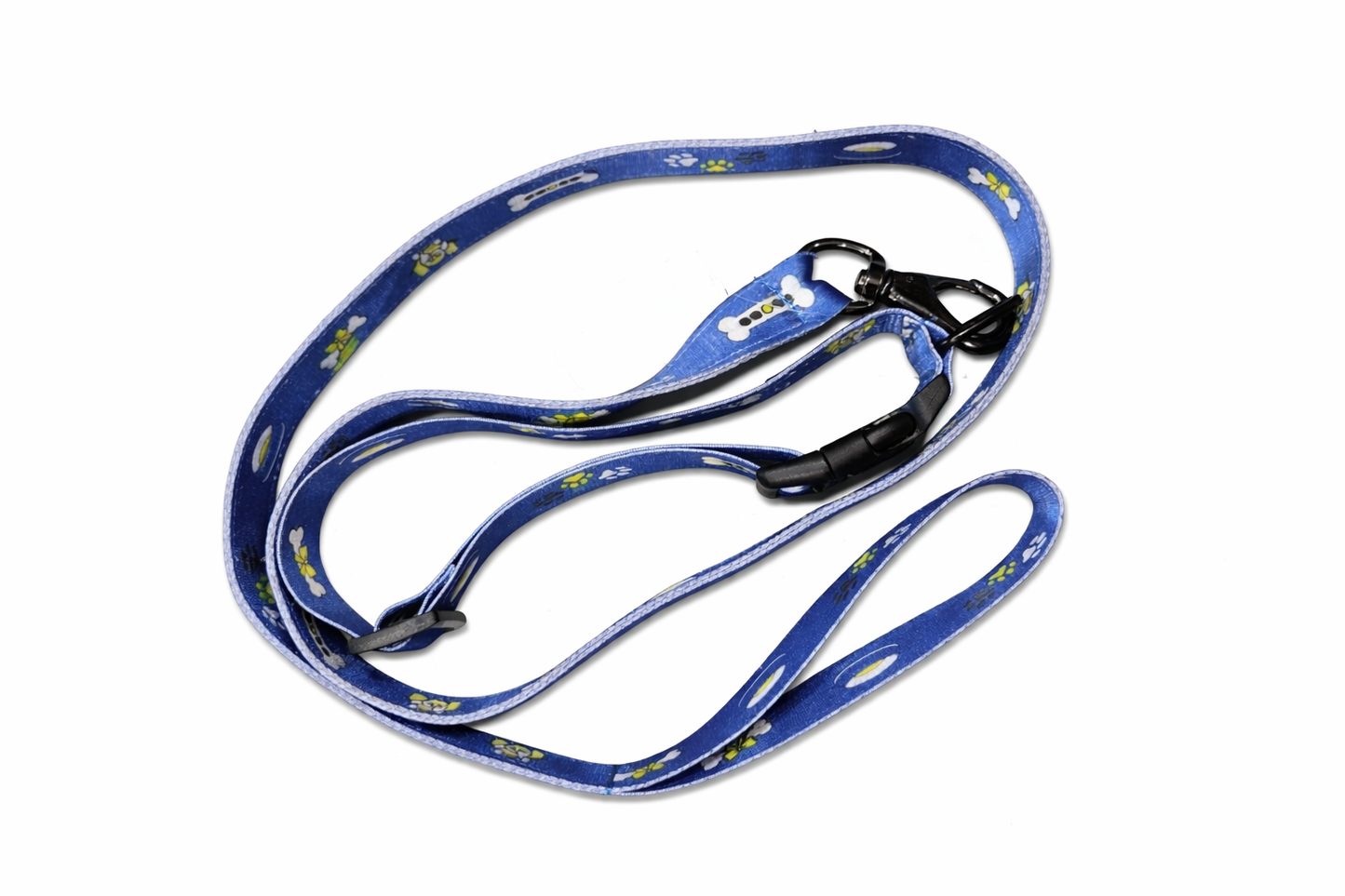Doggo Bite Printed Nylon Dog Leash – Blue Paw & Bone Pattern