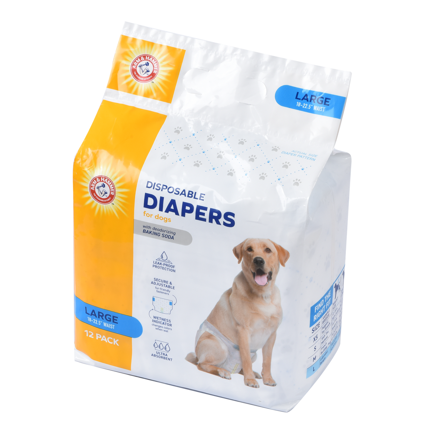 Arm & Hammer Pet Diapers for Dogs - Large Size (12 Count) | Odor Control & Super Absorbent