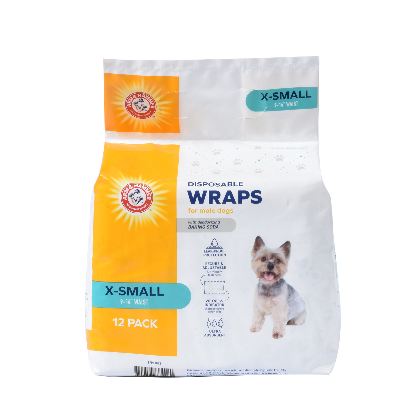 Arm & Hammer Male Dog Wraps - Extra Small Size (12 Count) | Odor Control & Leak Protection