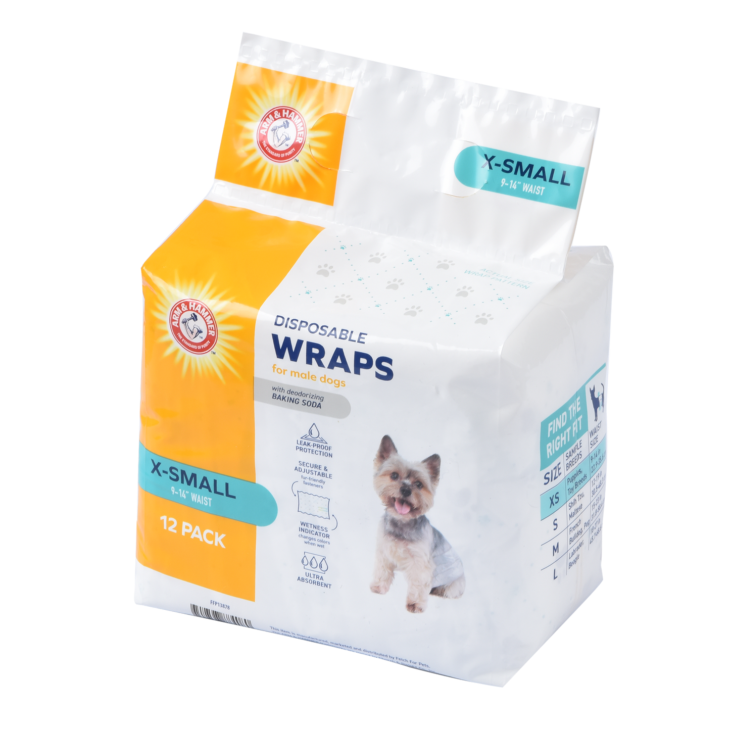 Arm & Hammer Male Dog Wraps - Extra Small Size (12 Count) | Odor Control & Leak Protection
