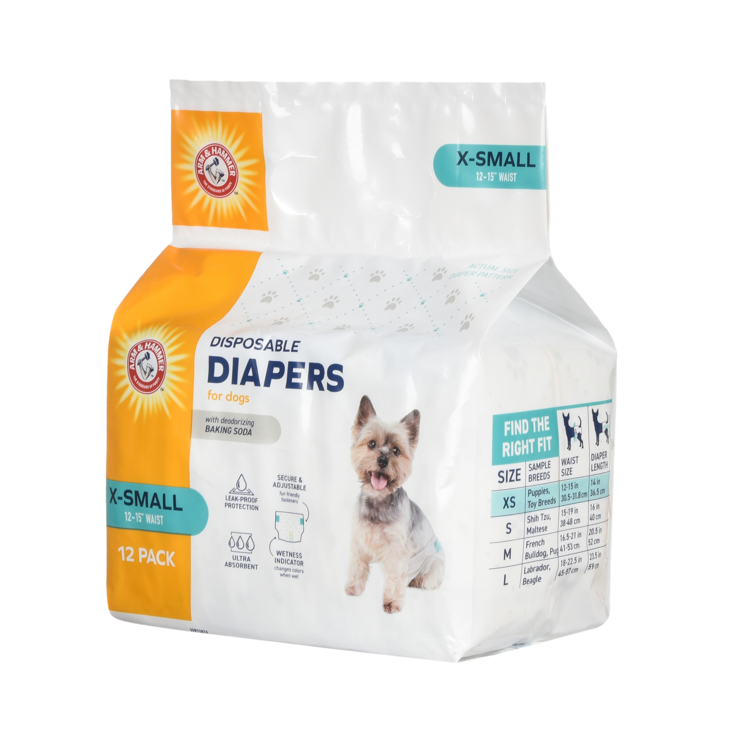 Arm & Hammer Pet Diapers for Dogs - Extra Small Size (12 Count) | Odor Control & Super Absorbent