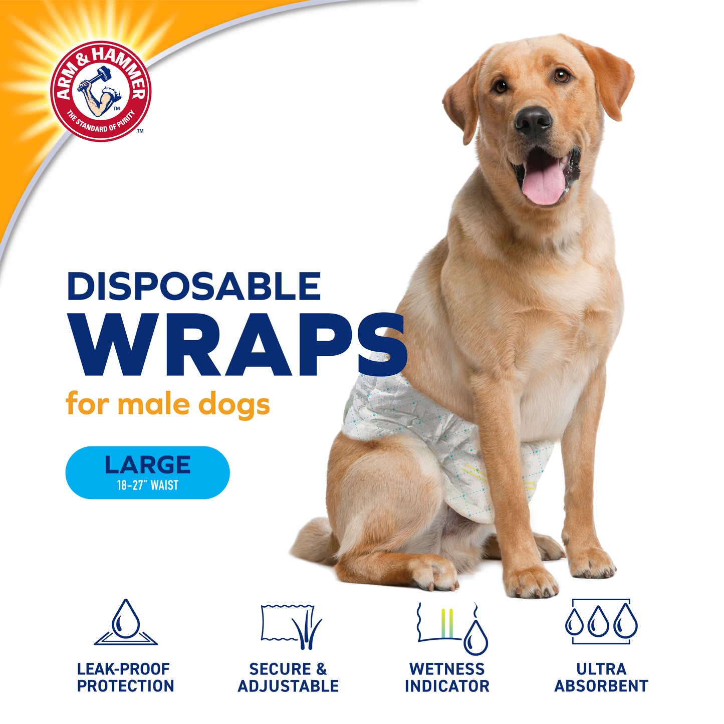 Arm & Hammer Male Dog Wraps - Large Size (12 Count) | Odor Control & Leak Protection