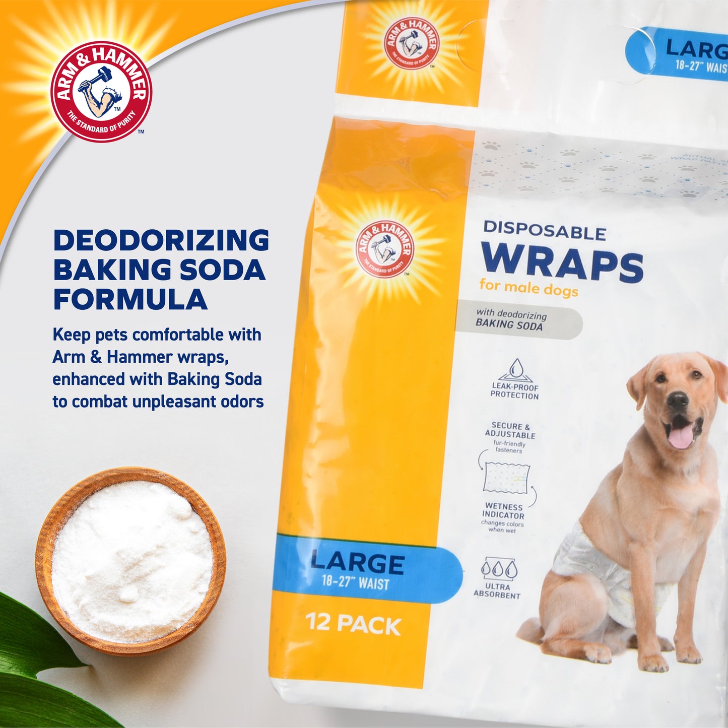 Arm & Hammer Male Dog Wraps - Large Size (12 Count) | Odor Control & Leak Protection