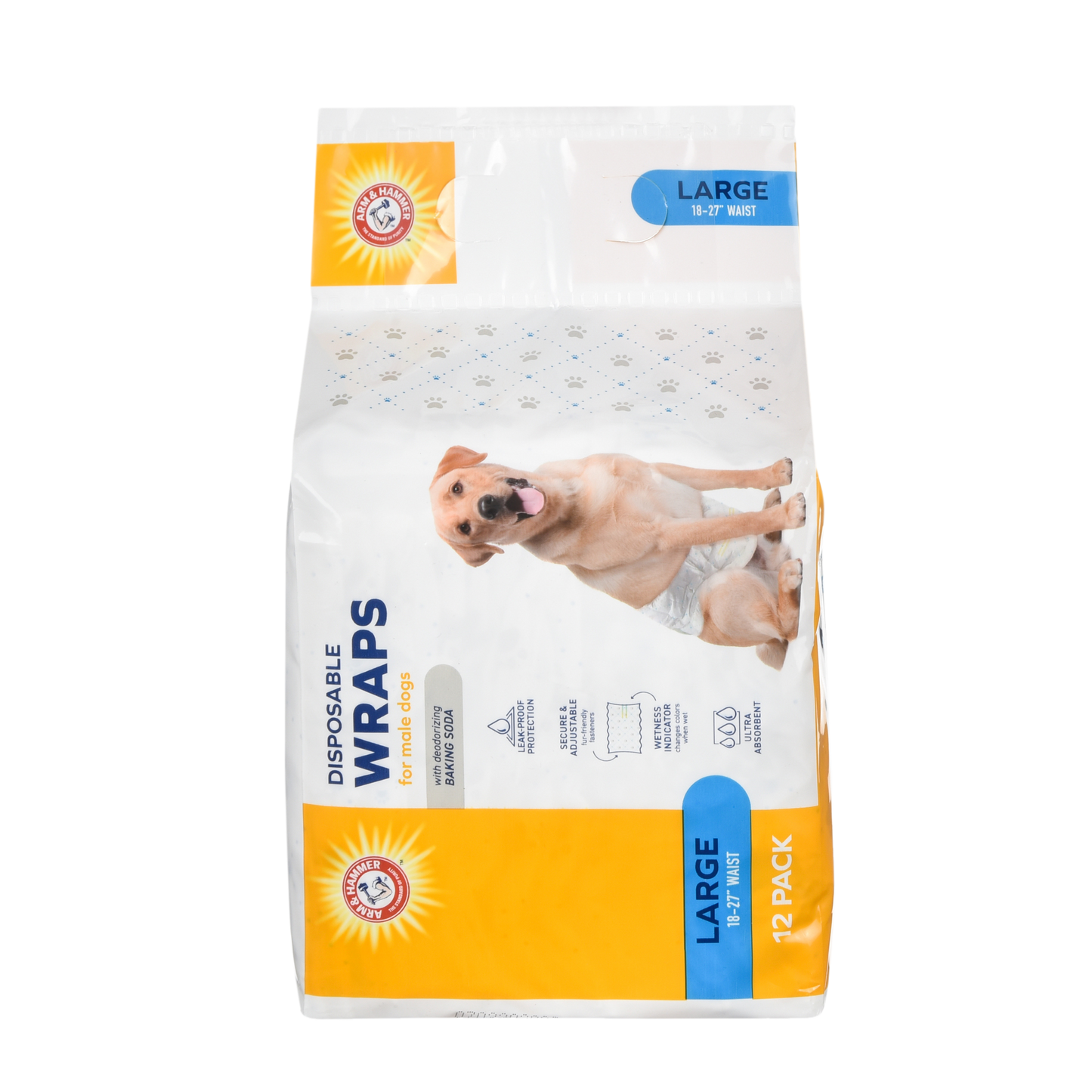 Arm & Hammer Male Dog Wraps - Large Size (12 Count) | Odor Control & Leak Protection