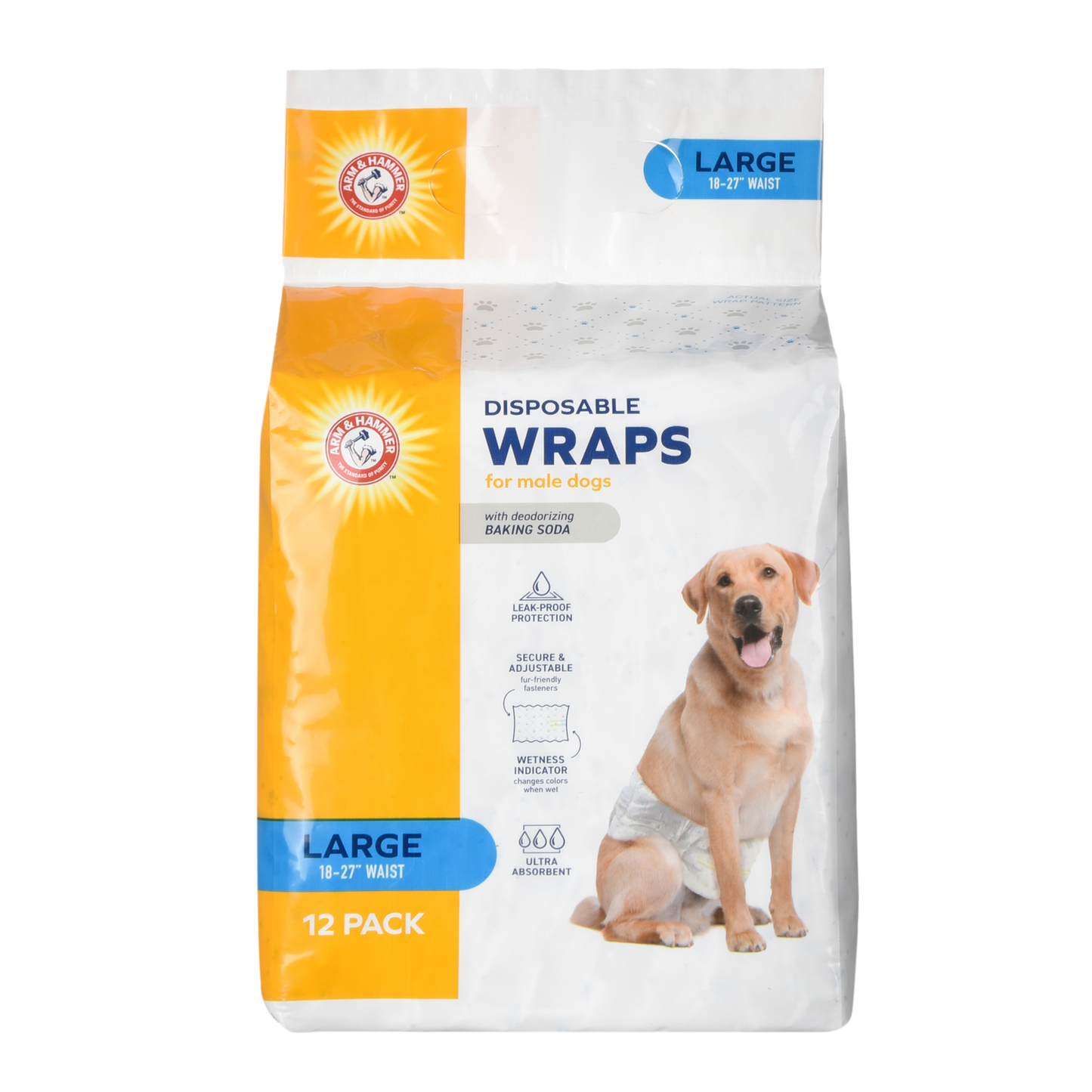 Arm & Hammer Male Dog Wraps - Large Size (12 Count) | Odor Control & Leak Protection