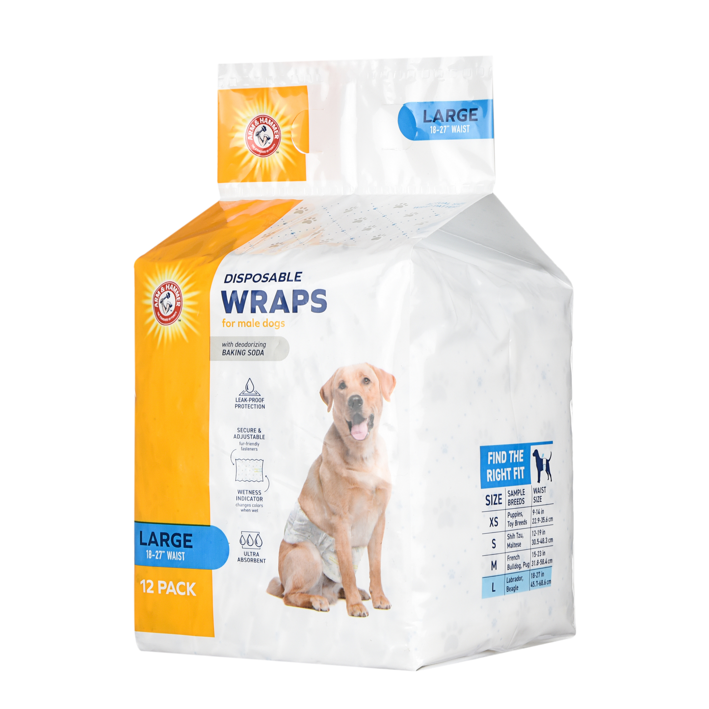 Arm & Hammer Male Dog Wraps - Large Size (12 Count) | Odor Control & Leak Protection