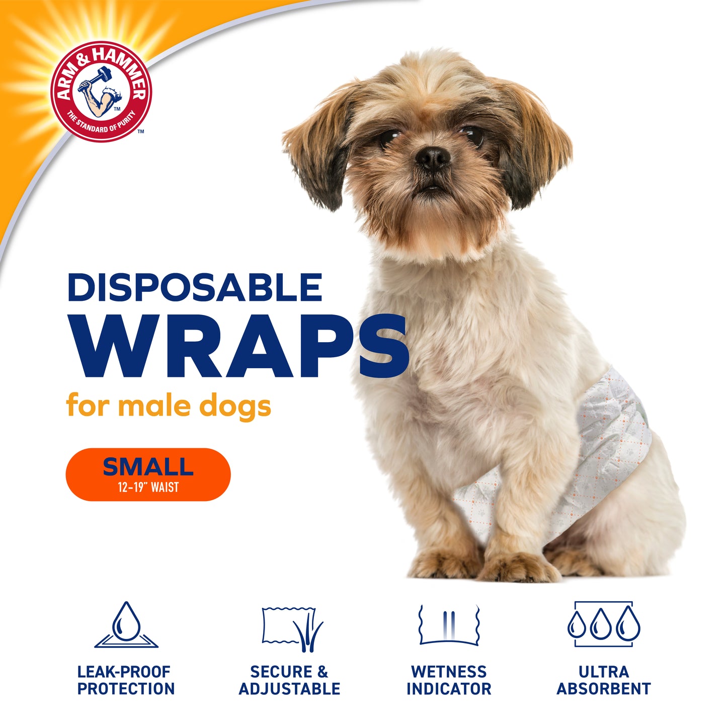 Arm & Hammer Male Dog Wraps - Small Size (12 Count) | Odor Control & Leak Protection