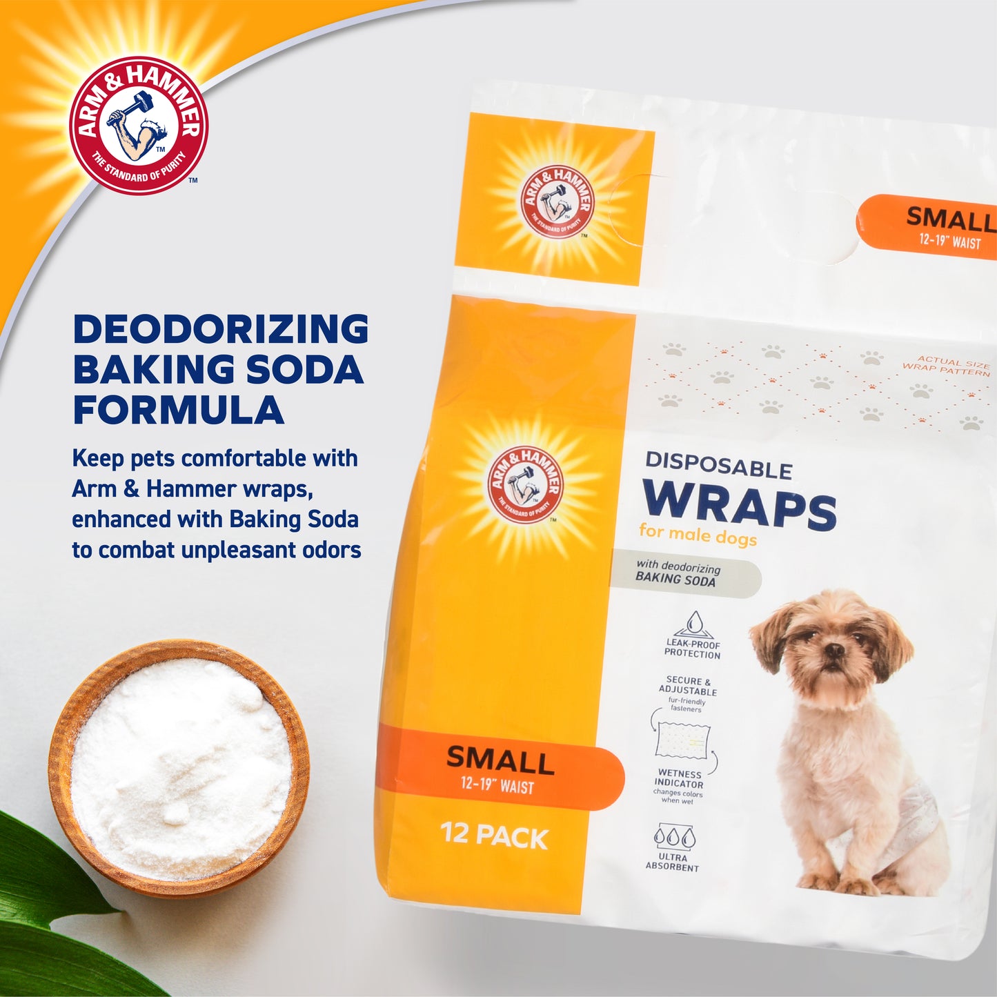 Arm & Hammer Male Dog Wraps - Small Size (12 Count) | Odor Control & Leak Protection