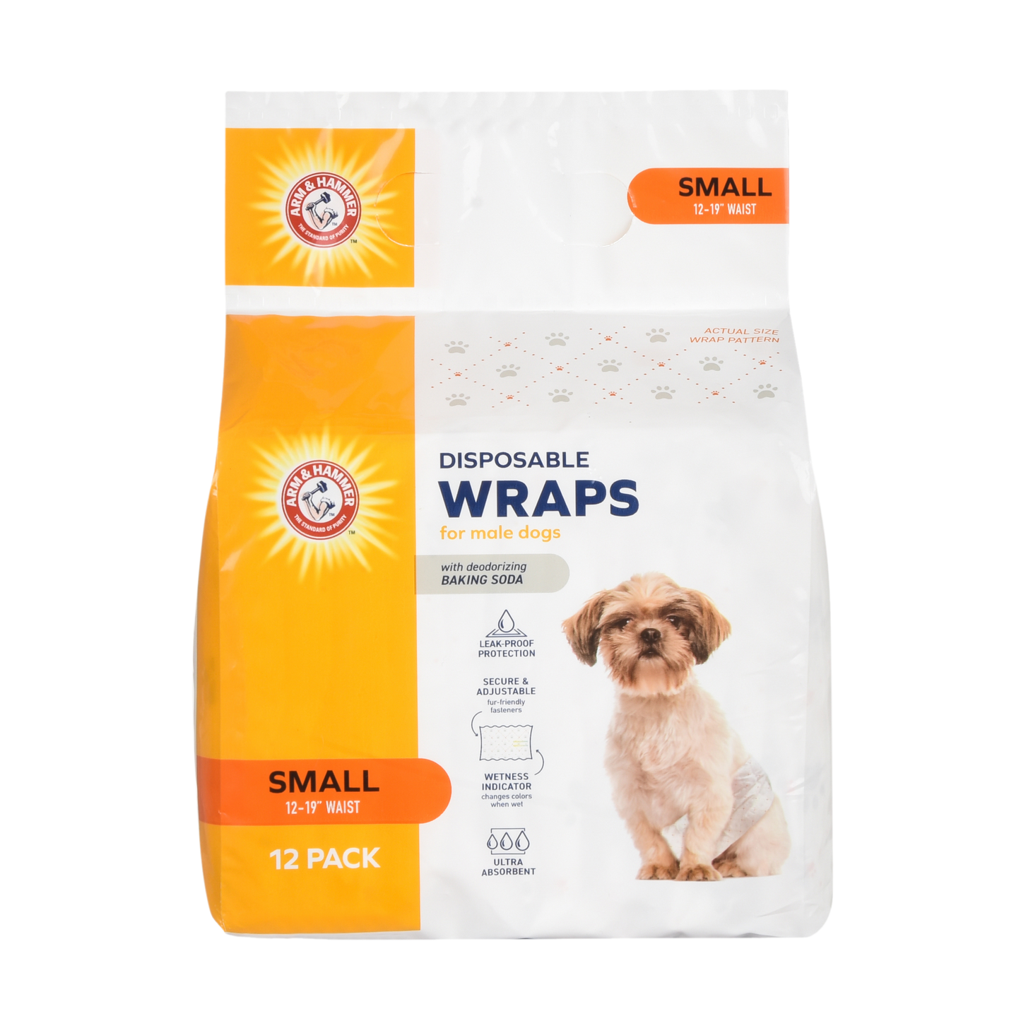 Arm & Hammer Male Dog Wraps - Small Size (12 Count) | Odor Control & Leak Protection