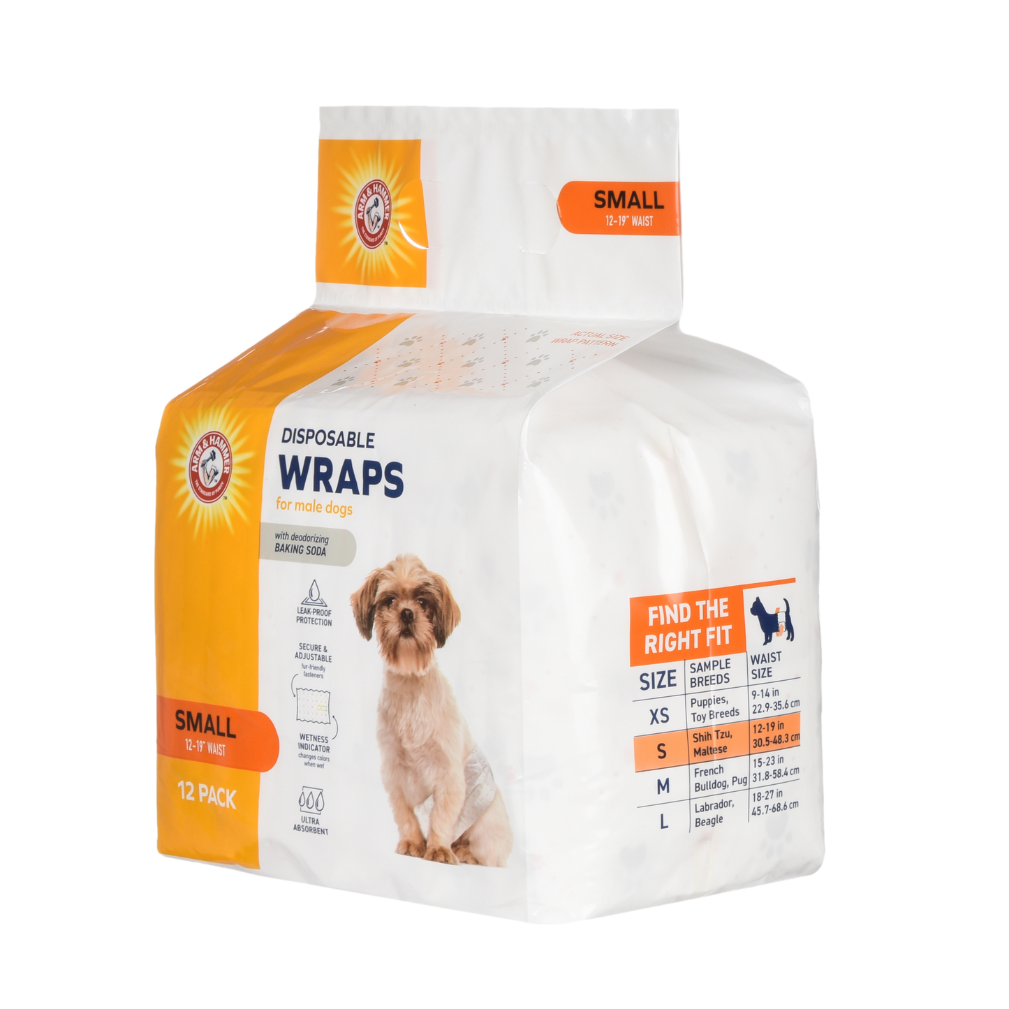 Arm & Hammer Male Dog Wraps - Small Size (12 Count) | Odor Control & Leak Protection