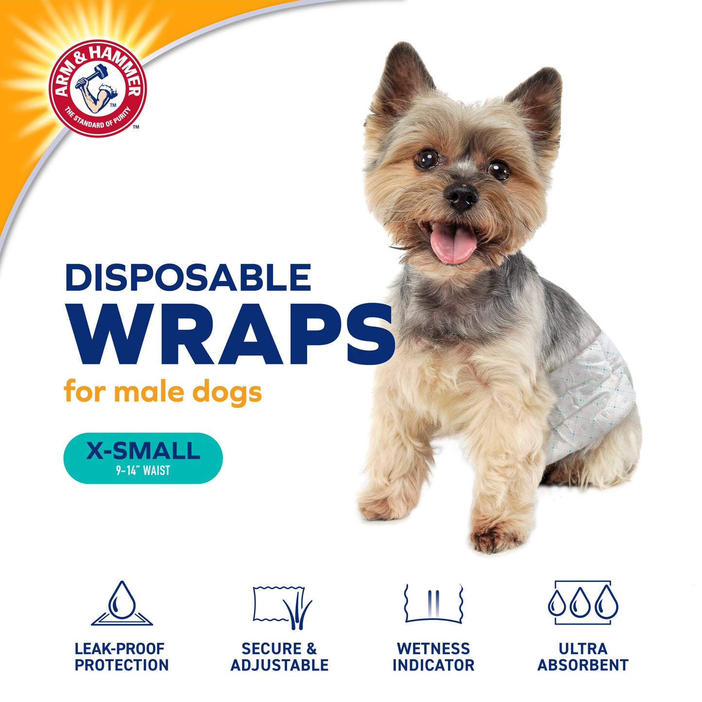 Arm & Hammer Male Dog Wraps - Extra Small Size (12 Count) | Odor Control & Leak Protection