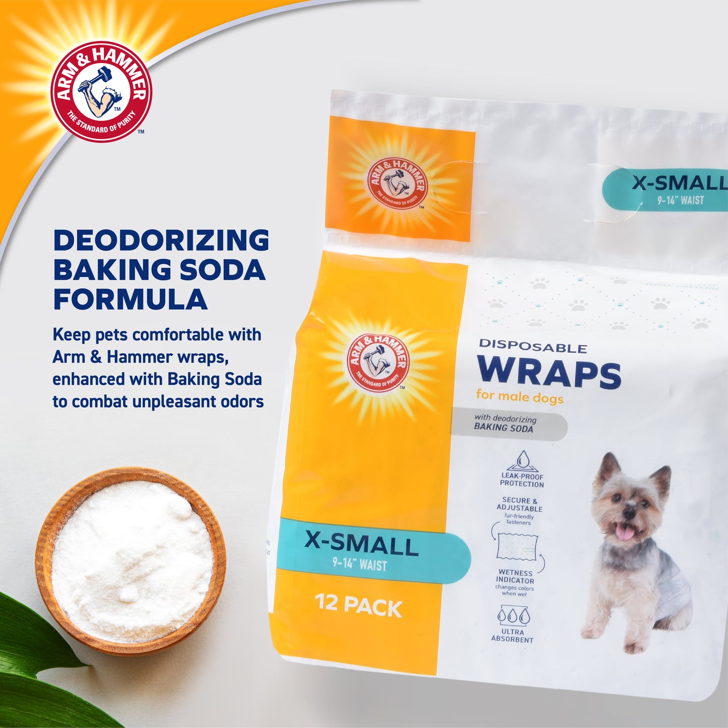 Arm & Hammer Male Dog Wraps - Extra Small Size (12 Count) | Odor Control & Leak Protection