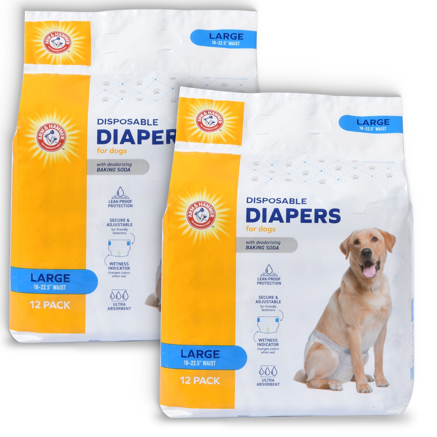 Arm & Hammer Pet Diapers for Dogs - Large Size (12 Count) | Odor Control & Super Absorbent