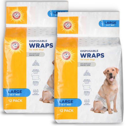 Arm & Hammer Male Dog Wraps - Large Size (12 Count) | Odor Control & Leak Protection