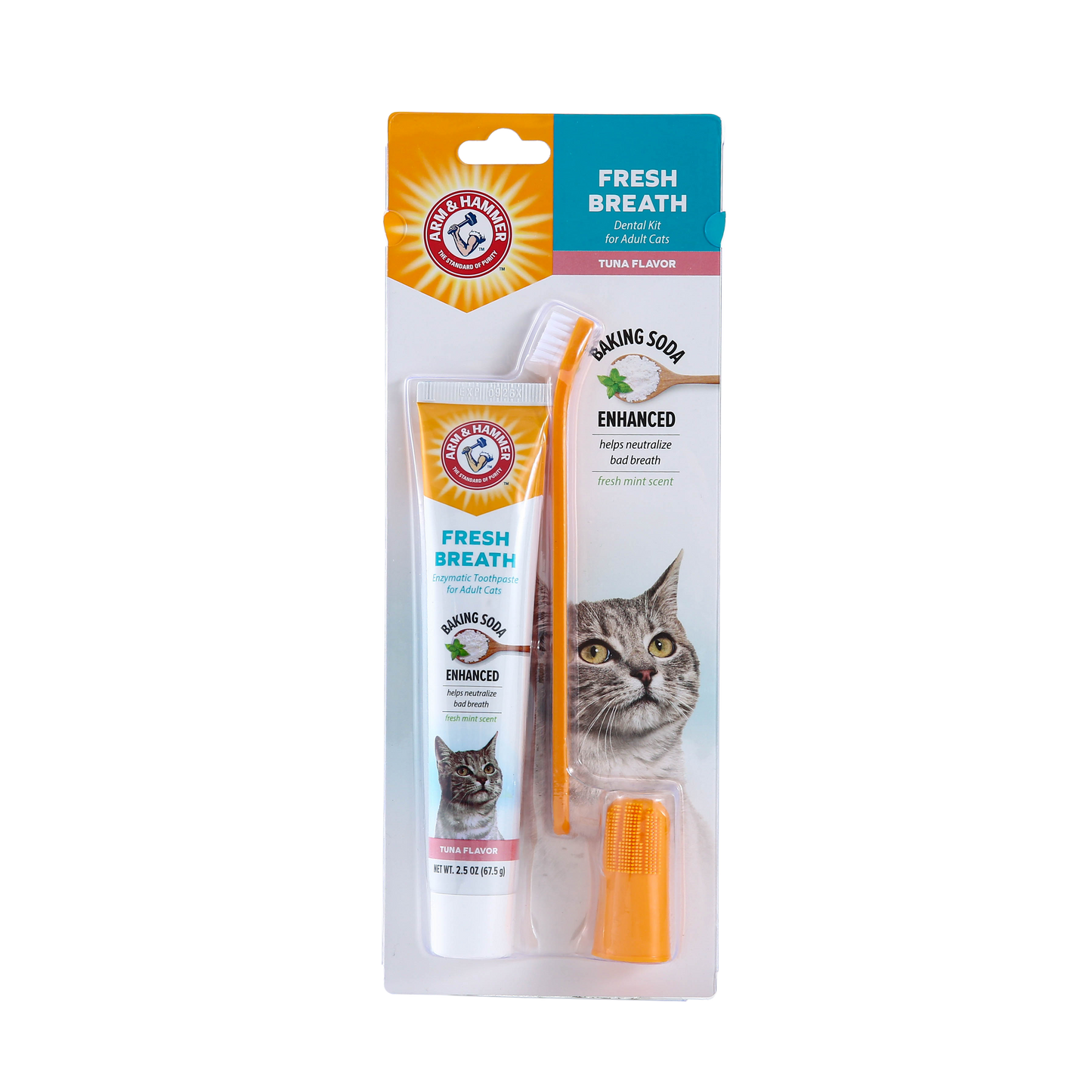 Arm & Hammer Fresh Breath Dental Care Kit for Cats - Tuna Flavor (Toothpaste + Toothbrush + Finger Brush)