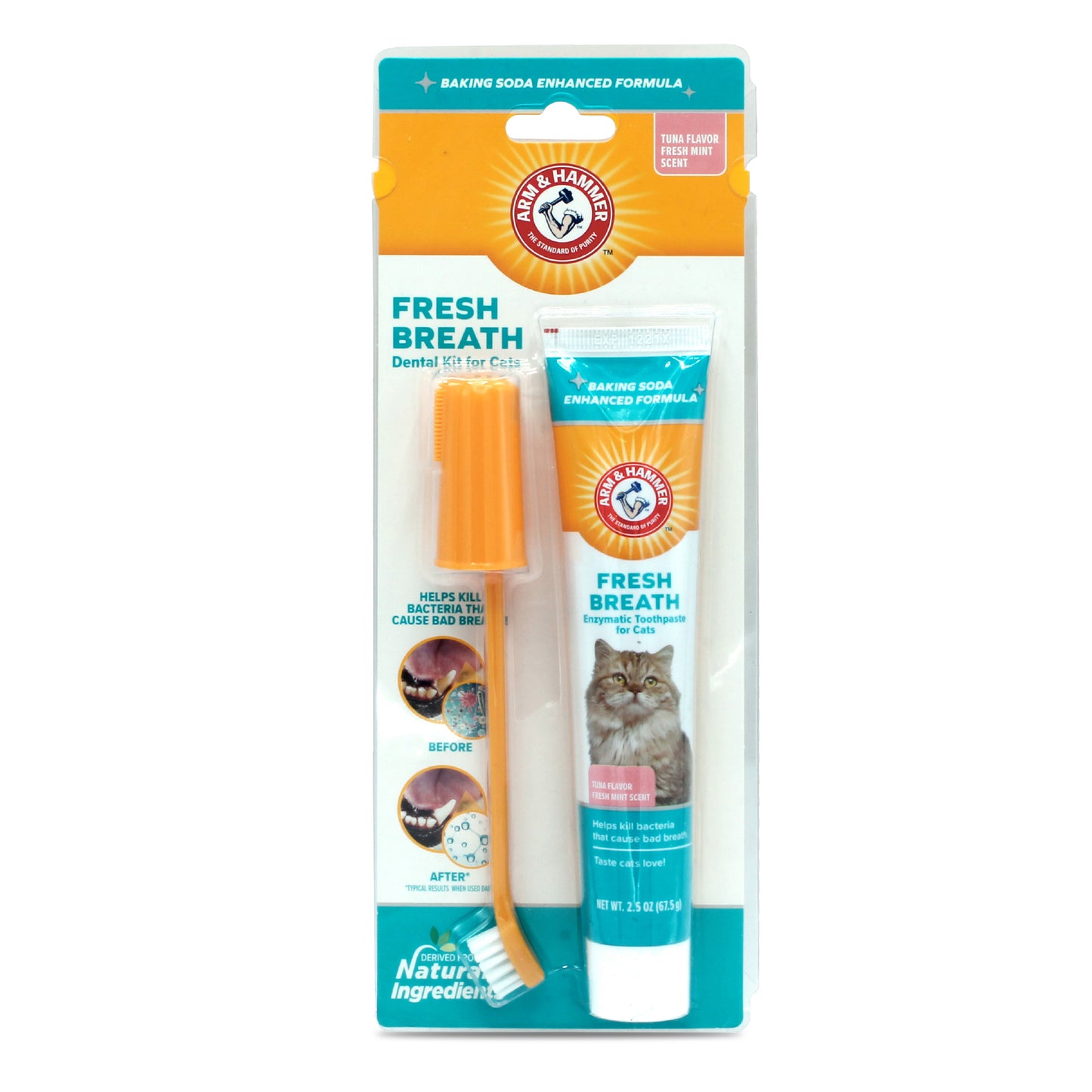 Arm & Hammer Fresh Breath Dental Care Kit for Cats - Tuna Flavor (Toothpaste + Toothbrush + Finger Brush)