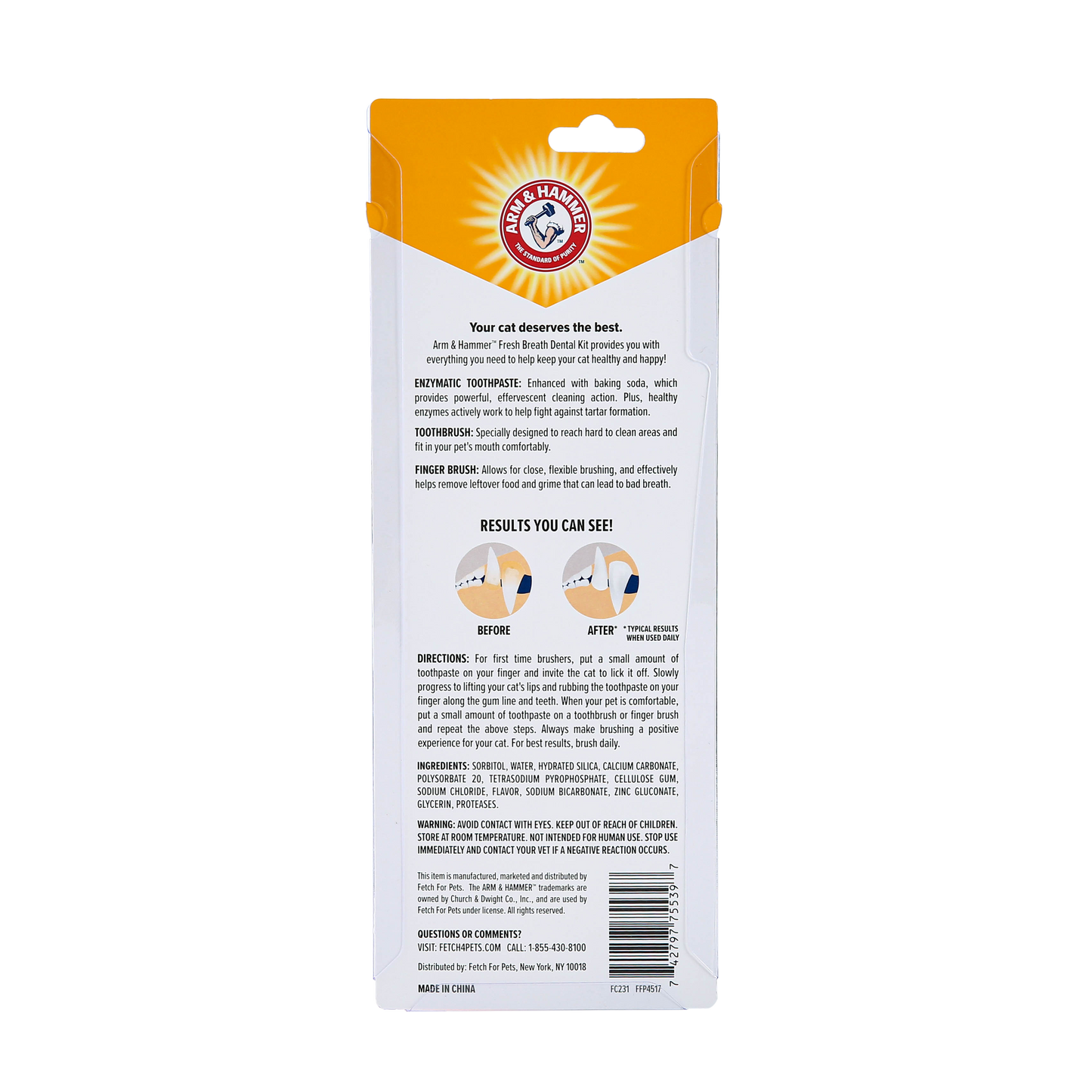 Arm & Hammer Fresh Breath Dental Care Kit for Cats - Tuna Flavor (Toothpaste + Toothbrush + Finger Brush)