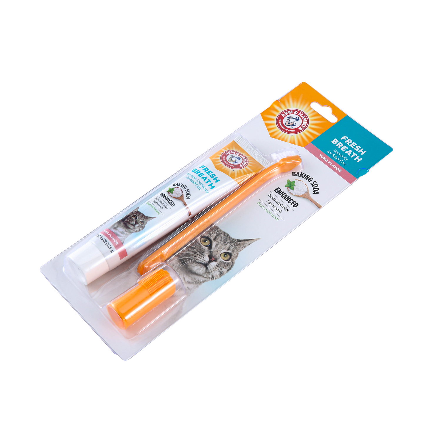 Arm & Hammer Fresh Breath Dental Care Kit for Cats - Tuna Flavor (Toothpaste + Toothbrush + Finger Brush)