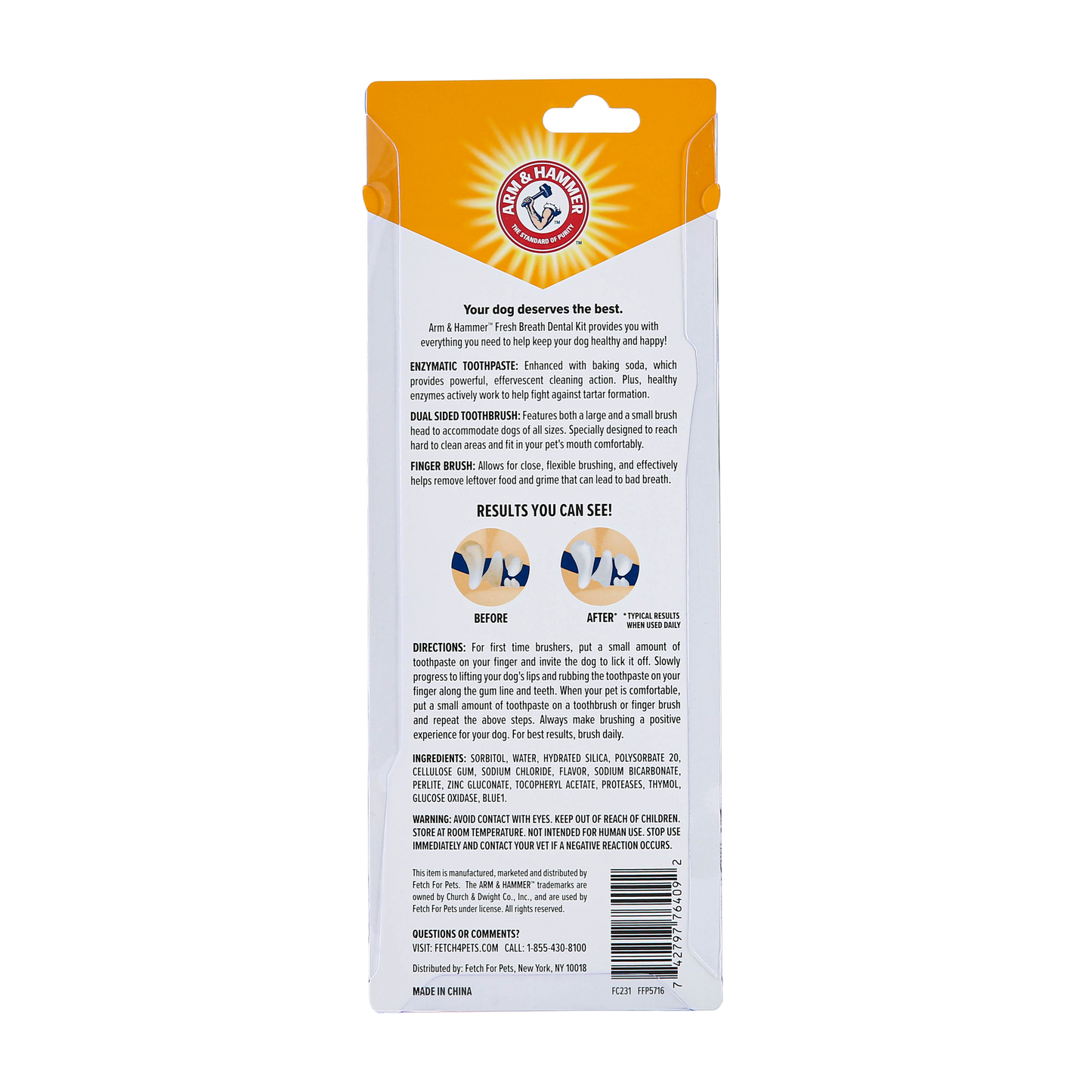 Arm & Hammer Complete Dental Care Kit for Dogs - Vanilla Ginger Flavor (Toothpaste + Toothbrush + Finger Brush)