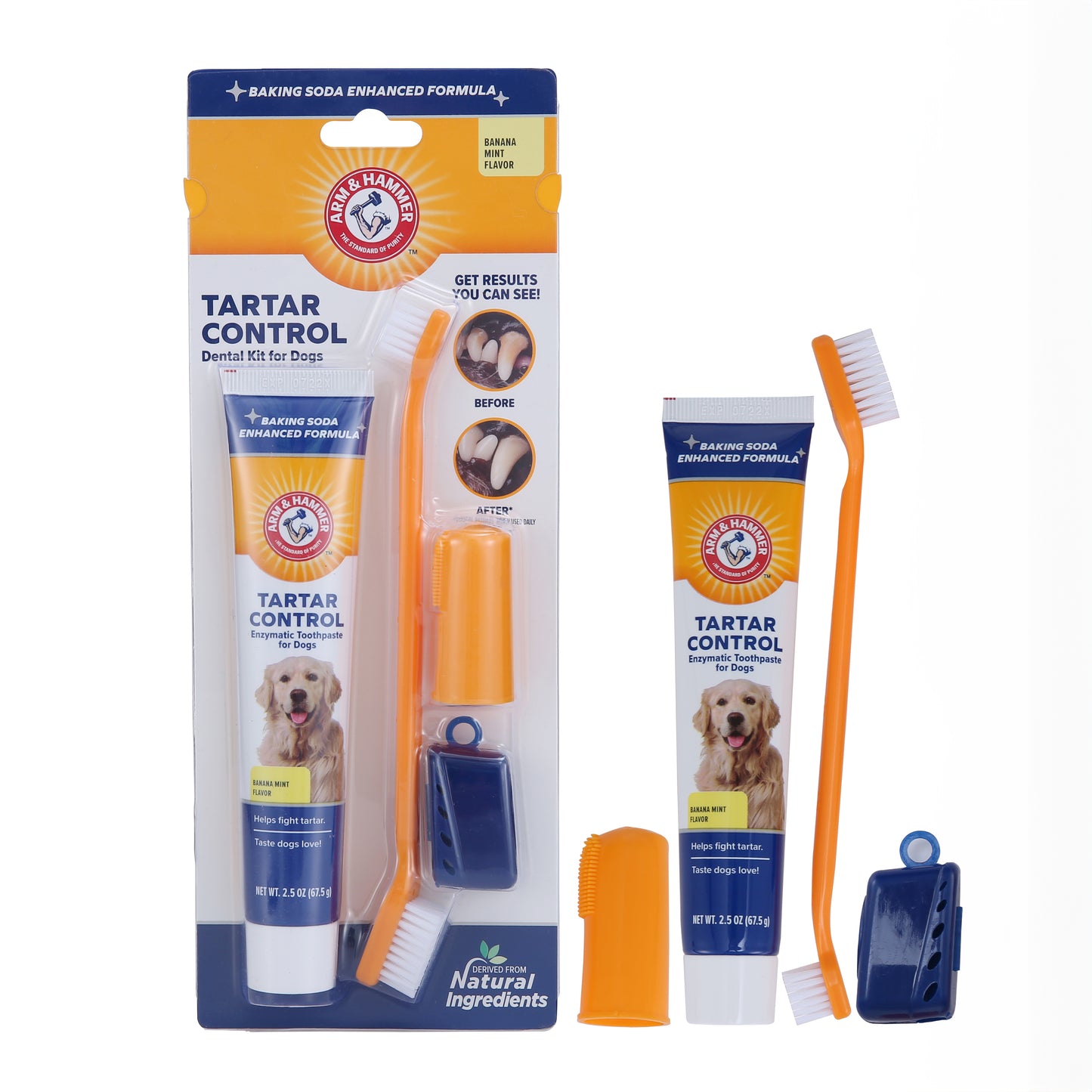 Arm & Hammer Tartar Control Dental Care Kit for Dogs - Banana Flavor (Toothpaste + Toothbrush + Finger Brush)