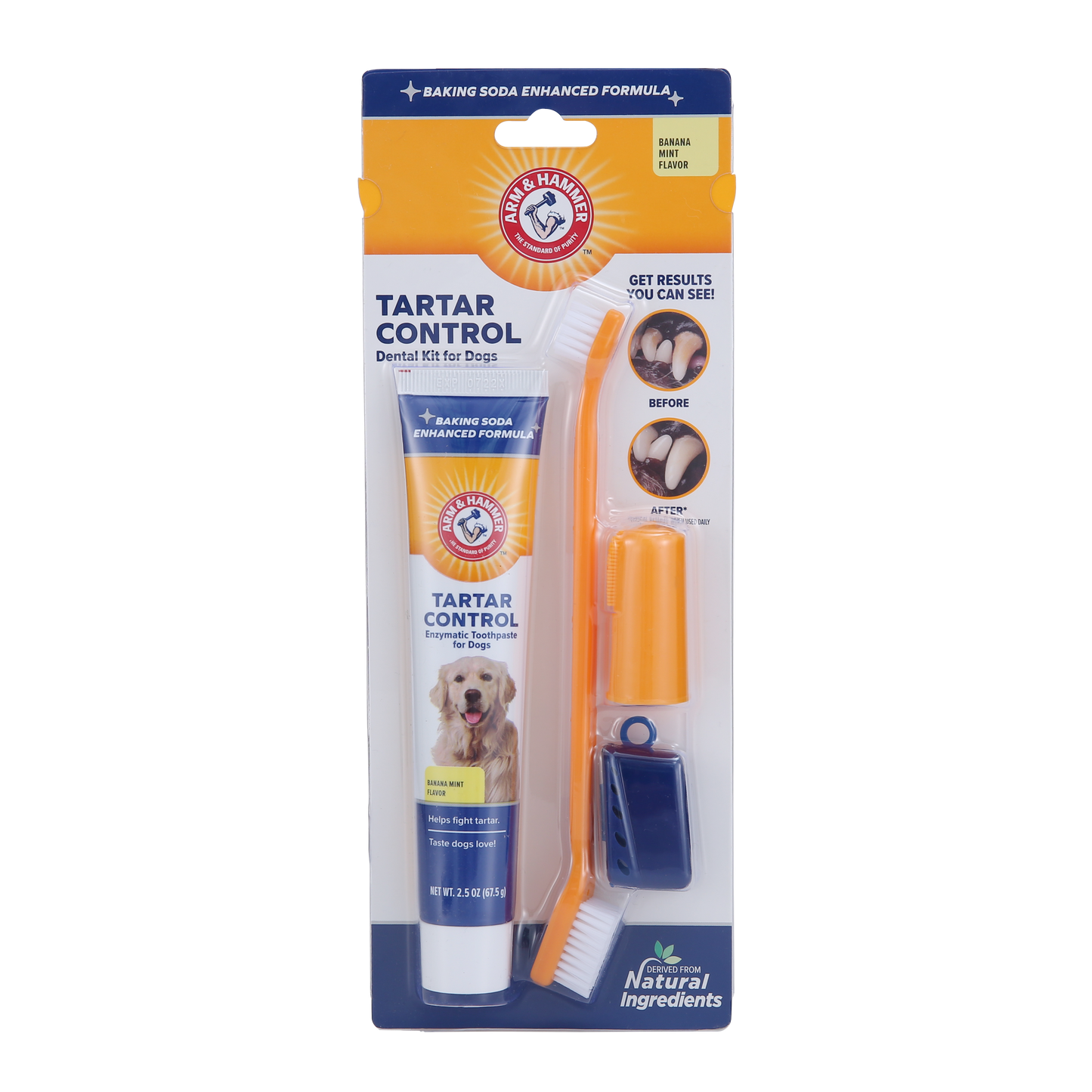 Arm & Hammer Tartar Control Dental Care Kit for Dogs - Banana Flavor (Toothpaste + Toothbrush + Finger Brush)