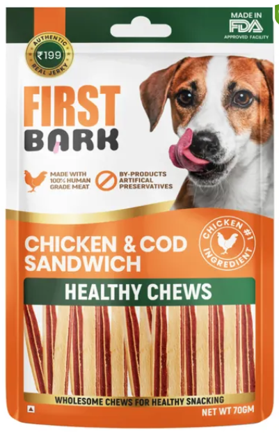 First Bark Chicken Cod Sandwich Dog Treats 70g