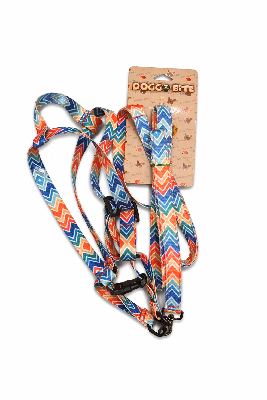 Doggo Bite Chevron Print Dog Harness & Leash Set – Multicolor